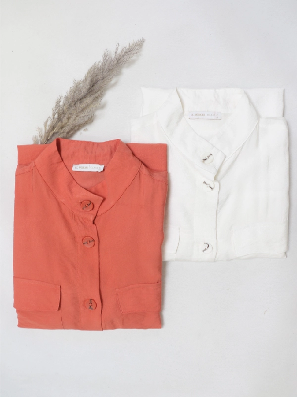 مانتو سفید آجری یقه سه سانت