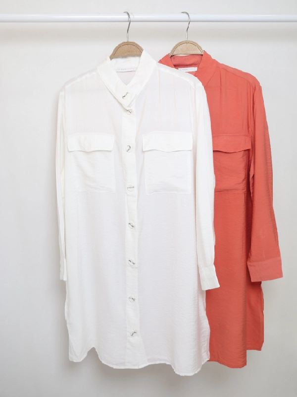 مانتو سفید آجری یقه سه سانت