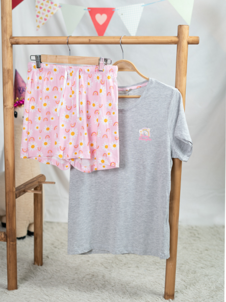 ست تیشرت و شلوارک (صورتی طوسی)