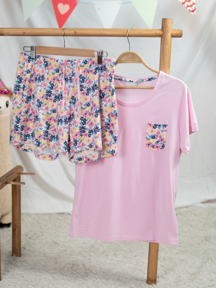 ست تیشرت و شلوارک صورتی گلگلی