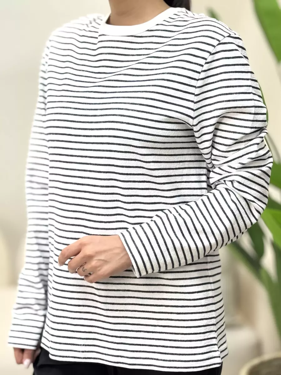 تیشرت آستین بلند راه راه M.S(سفید/سرمه ای)