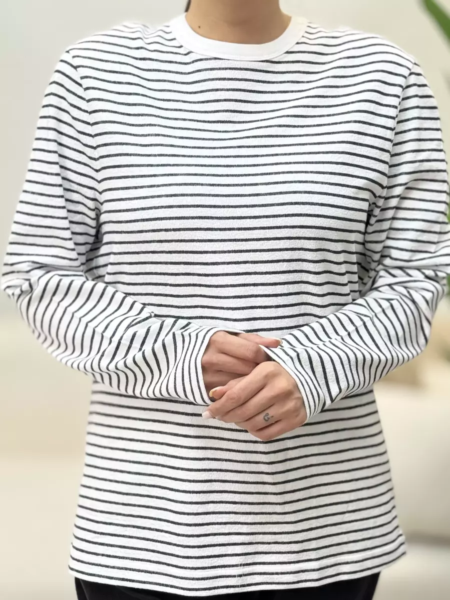 تیشرت آستین بلند راه راه M.S(سفید/سرمه ای)