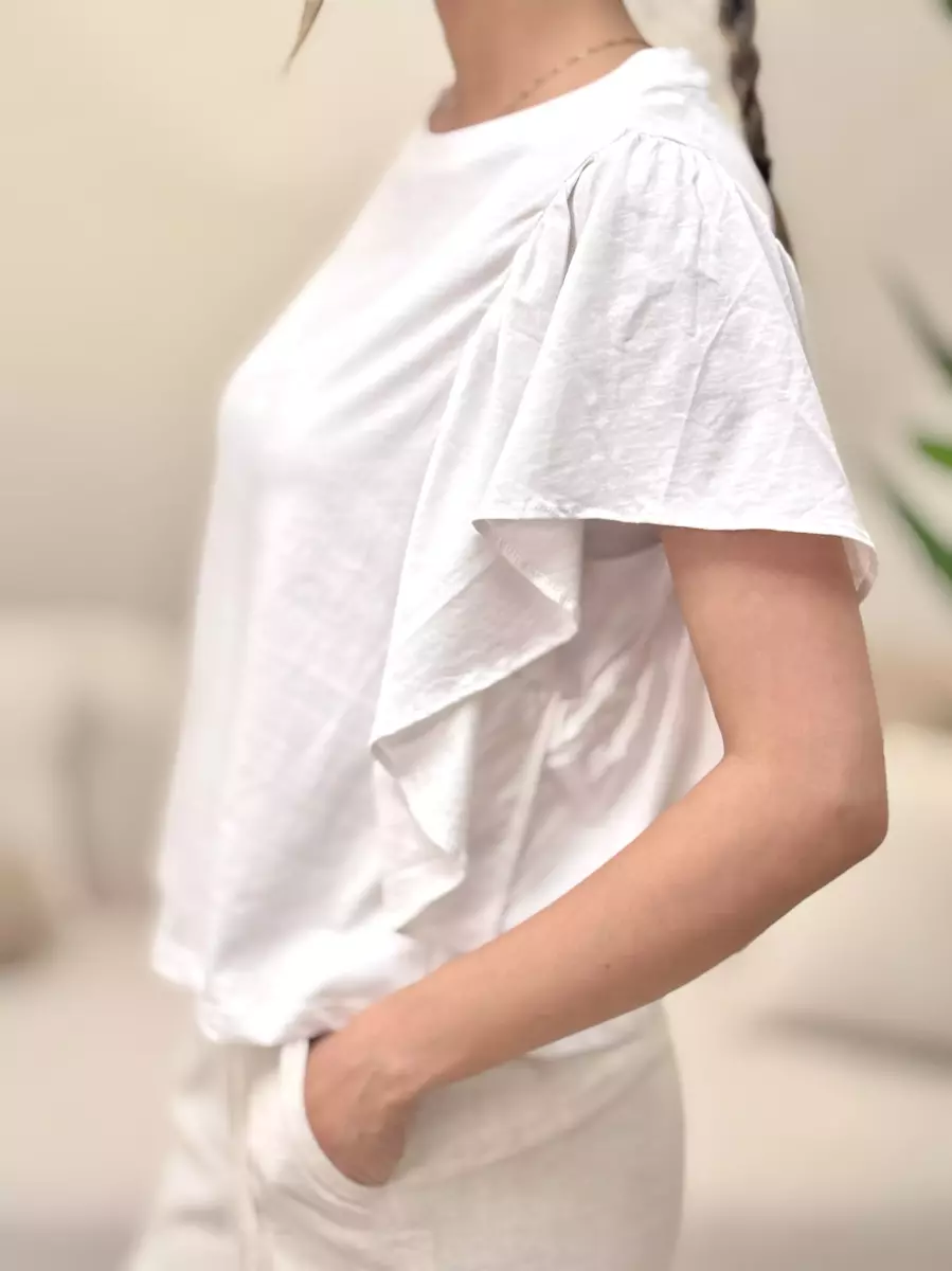 تیشرت آستین چین دارM(سفید-کرم)