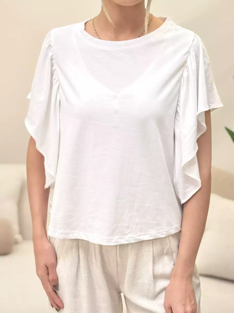 تیشرت آستین چین دارM(سفید-کرم)