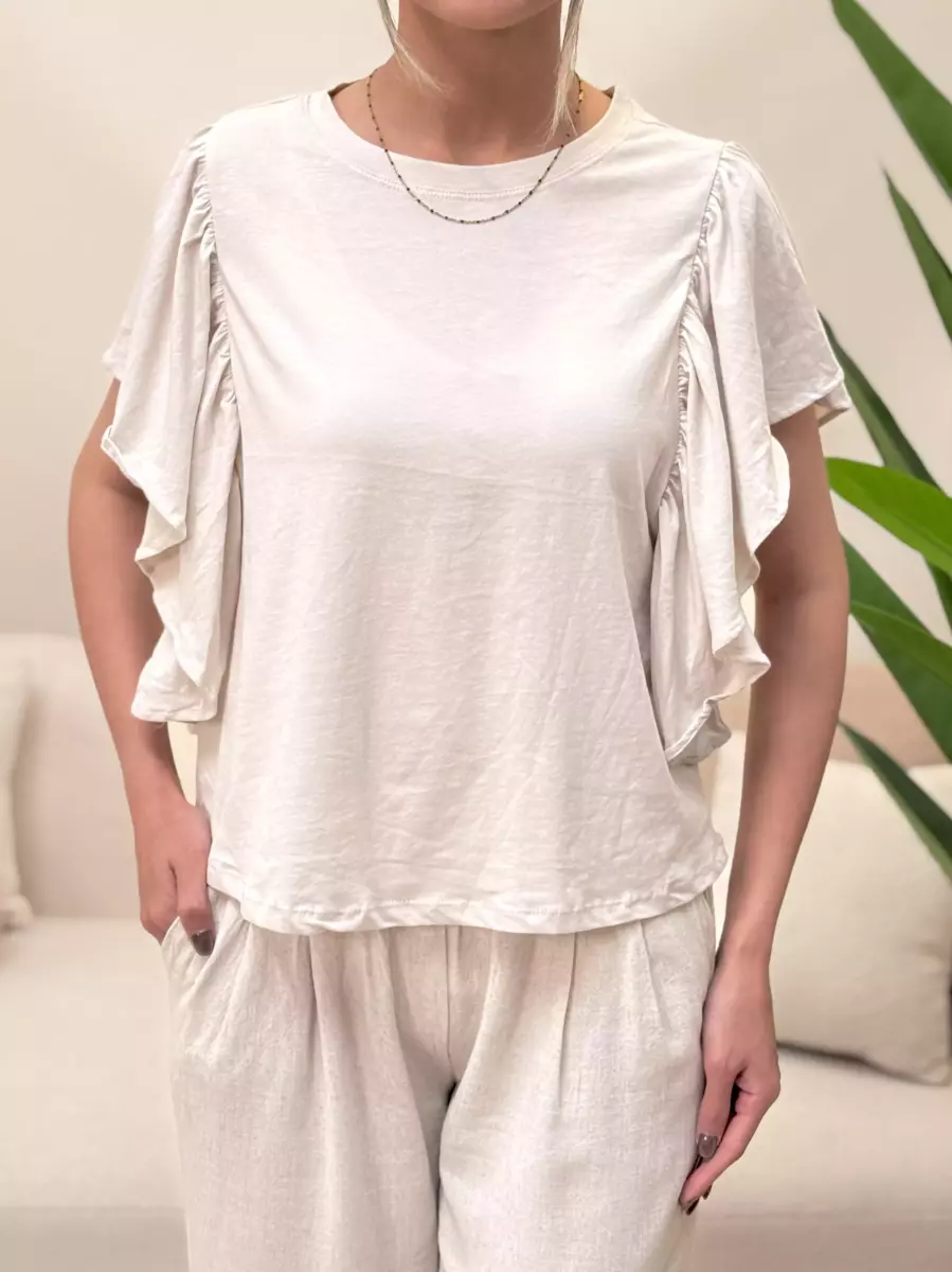 تیشرت آستین چین دارM(سفید-کرم)