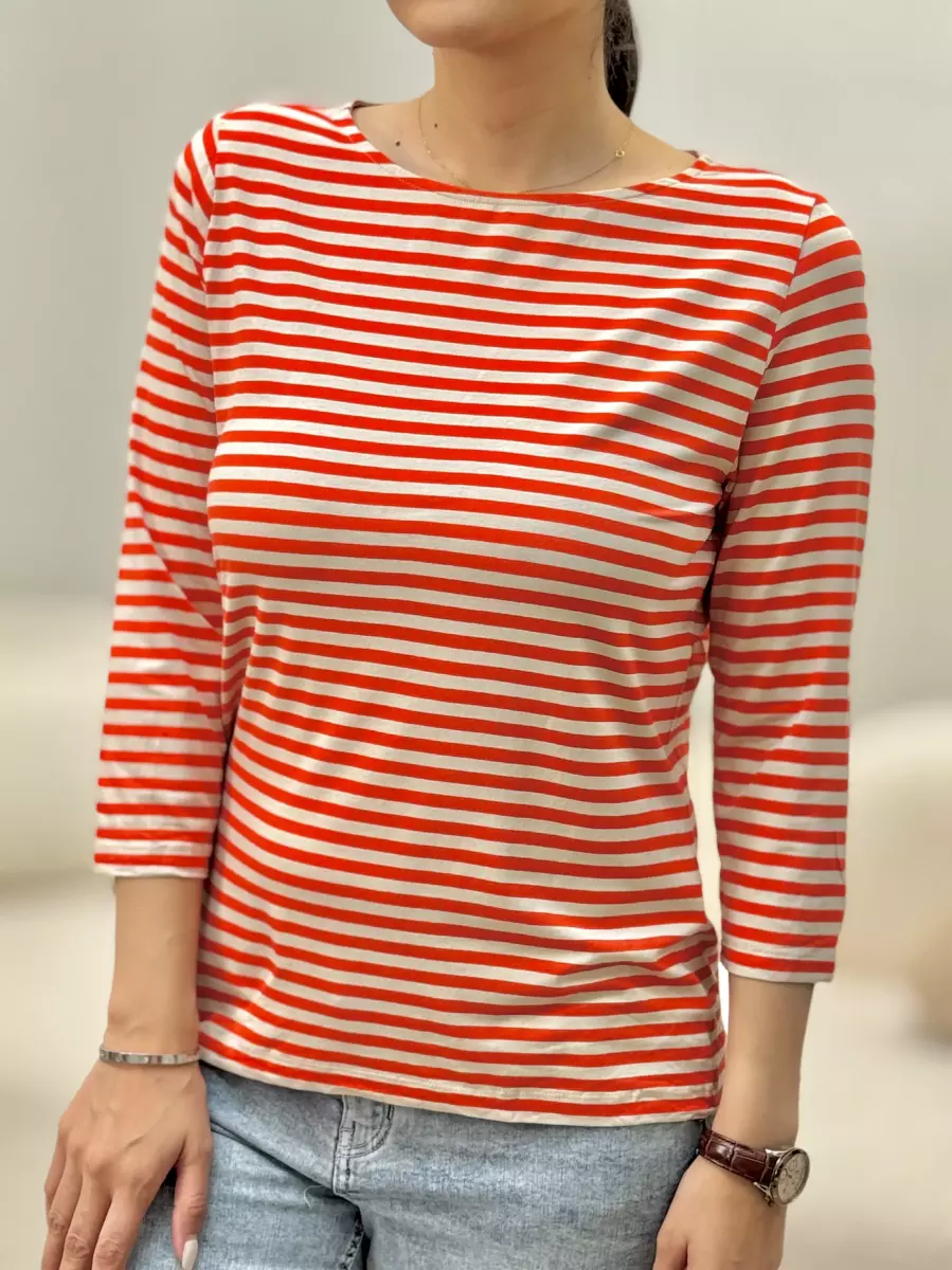 تیشرت آستین بلند راه راه(قرمز کرم)