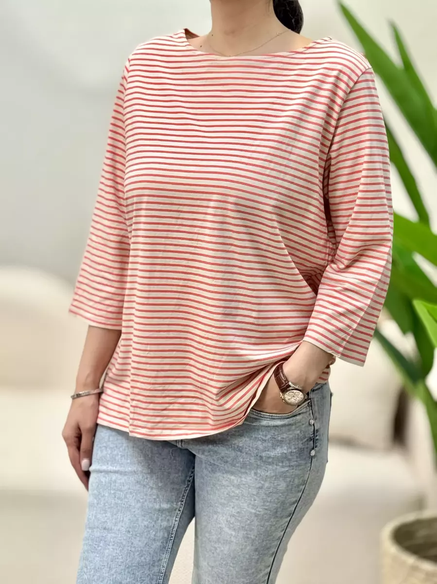 تیشرت آستین بلند راه راه(قرمز کرم)