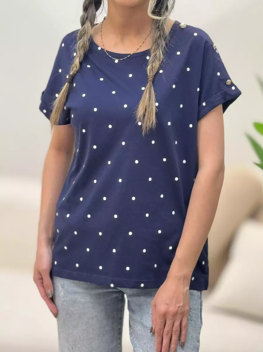 تیشرت آستین دکمه خال خالی