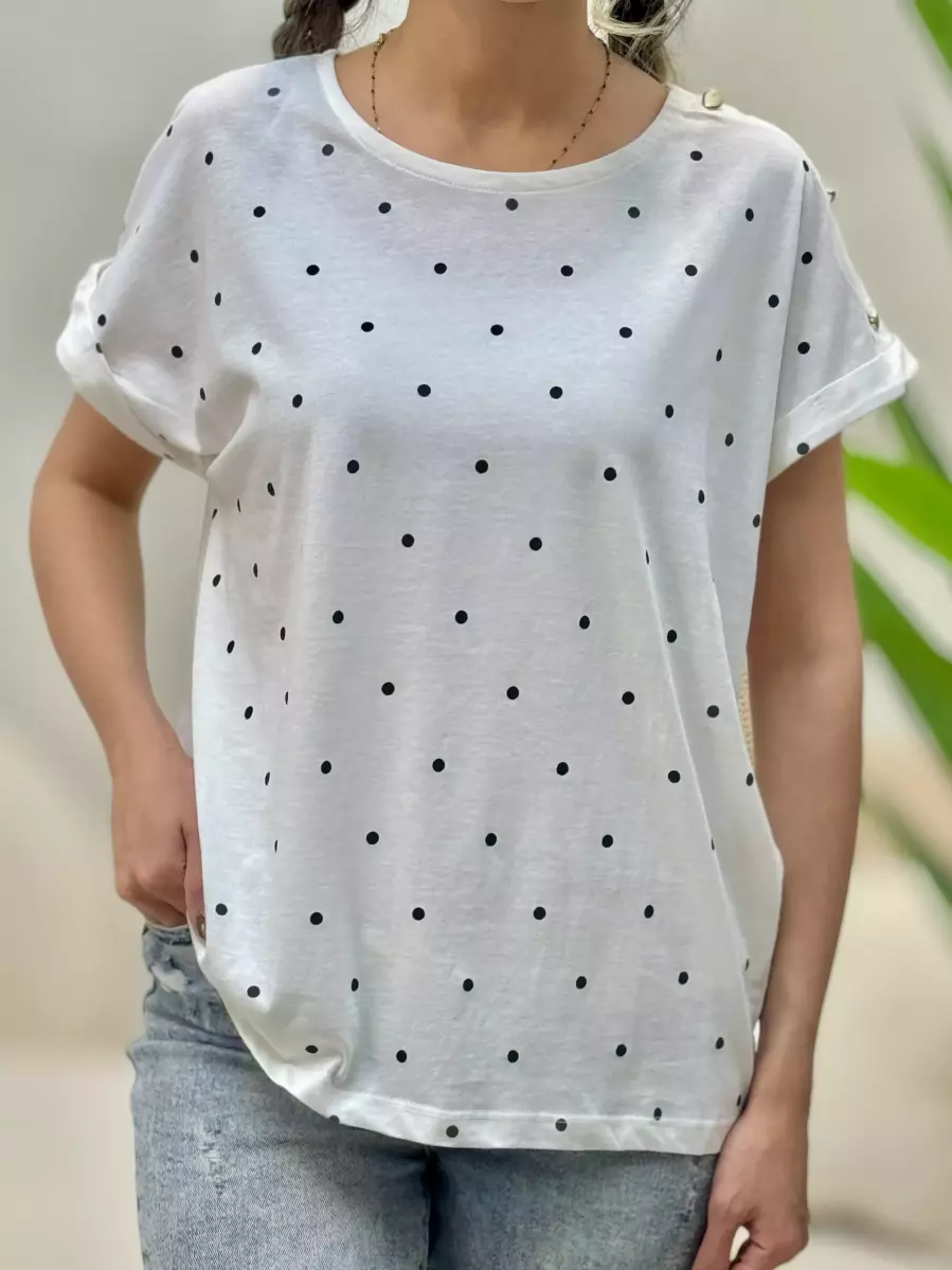 تیشرت آستین دکمه خال خالی