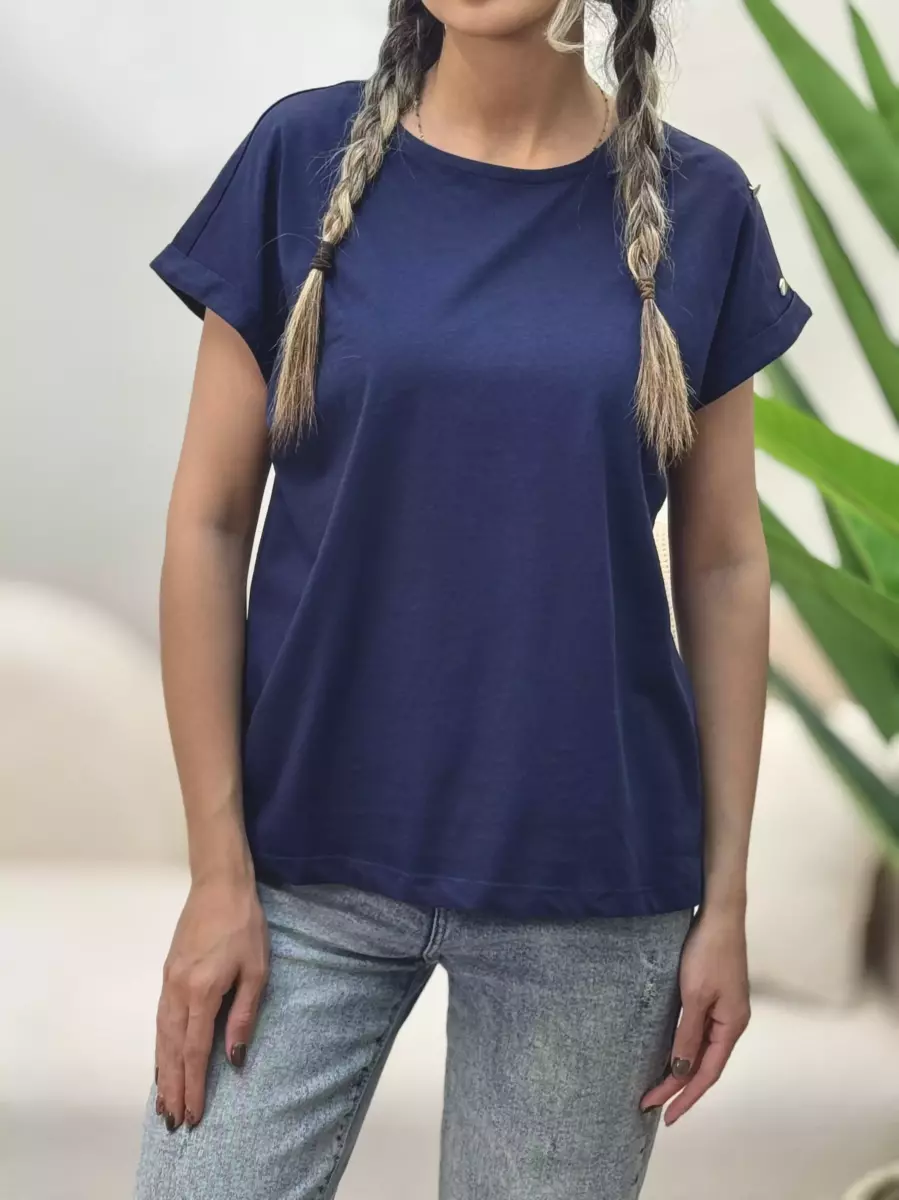 تیشرت سرشانه دکمه ساده