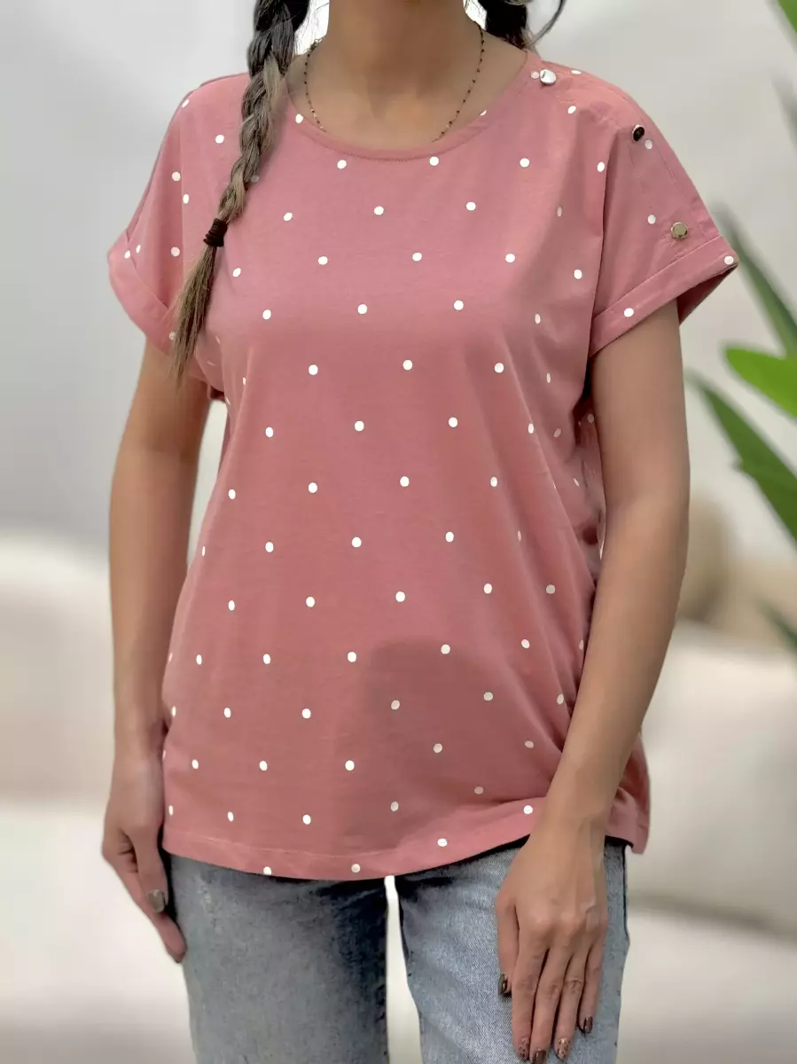 تیشرت آستین دکمه خال خالی