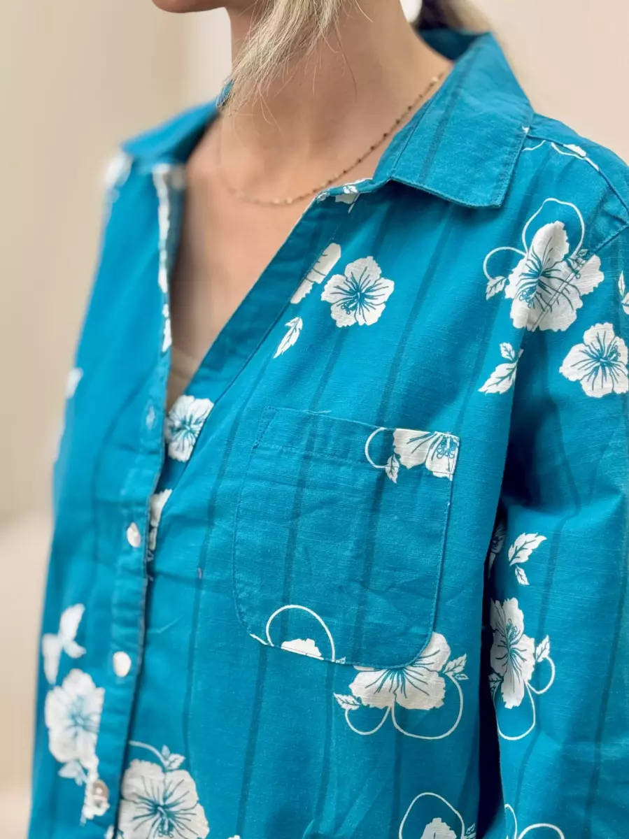 شومیز سبزآبی گل دار