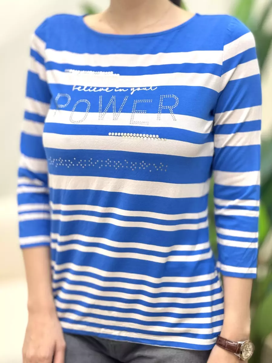 تیشرت آبی راه راه آبی نگین دار