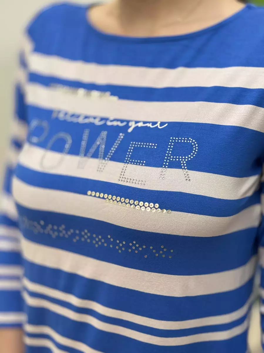 تیشرت آبی راه راه آبی نگین دار