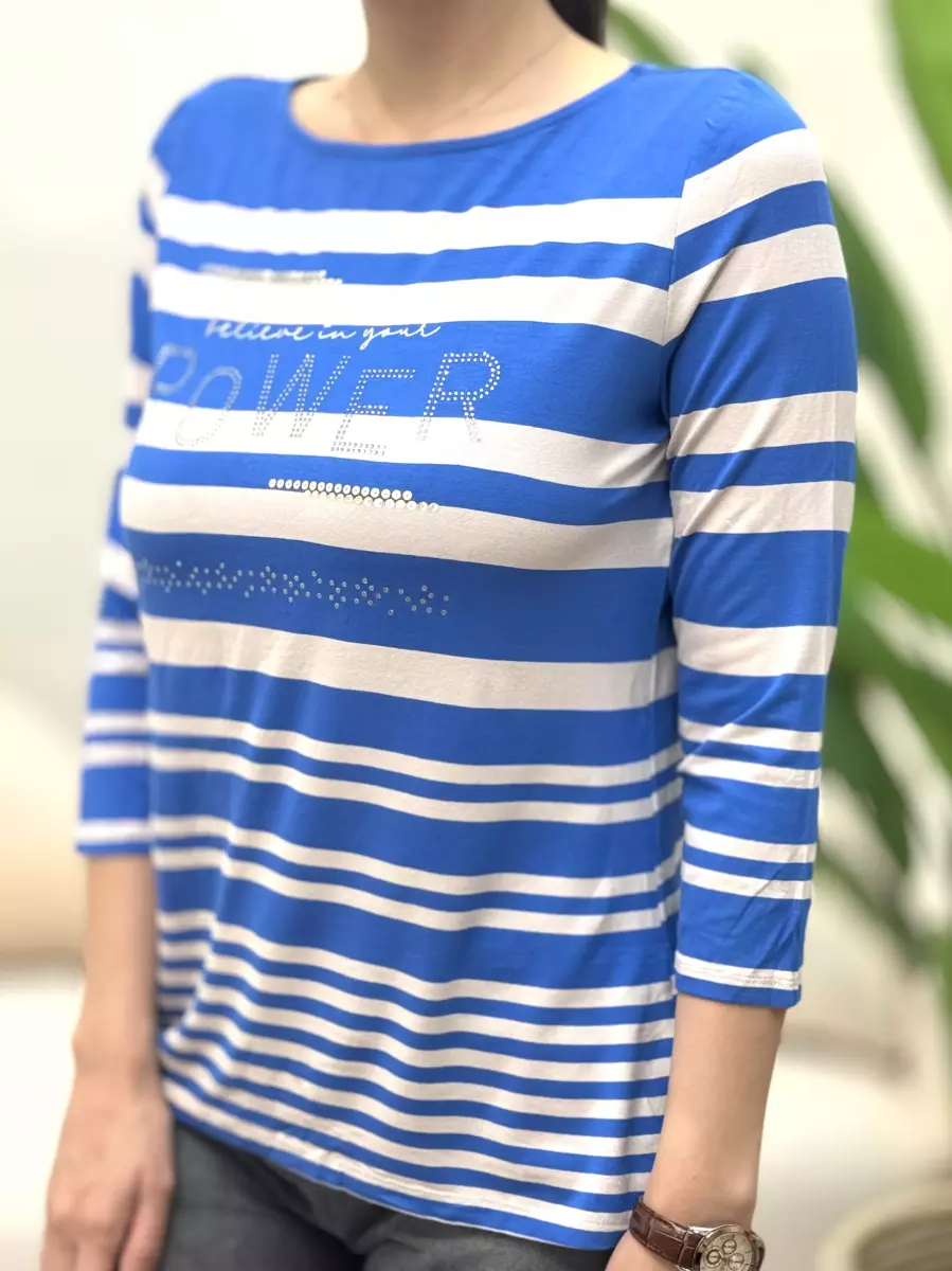 تیشرت آبی راه راه آبی نگین دار