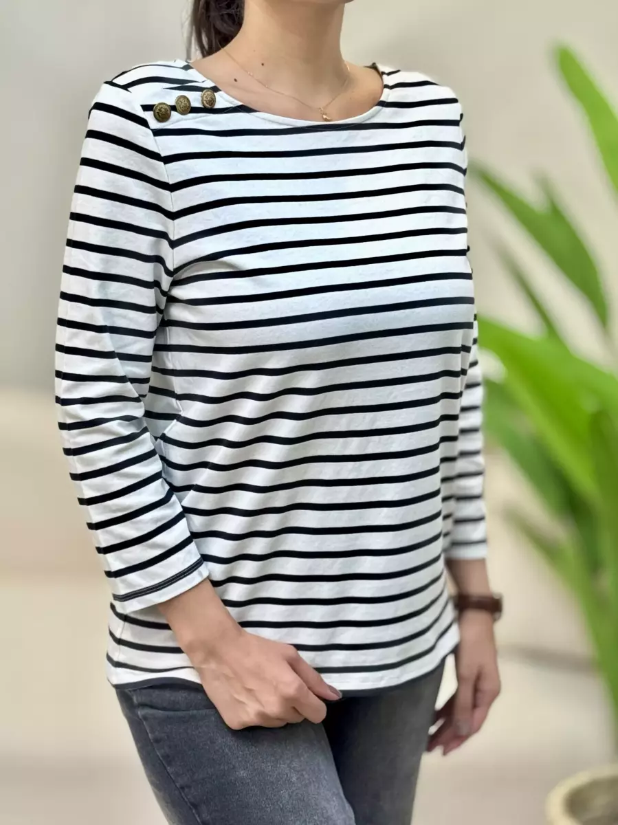 تیشرت آستین بلند راه راه(سرشانه دکمه)