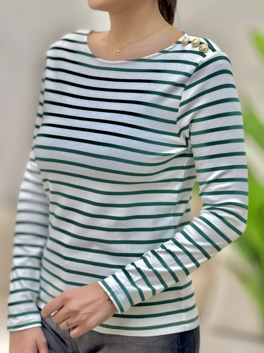 تیشرت آستین بلند راه راه(سرشانه دکمه)