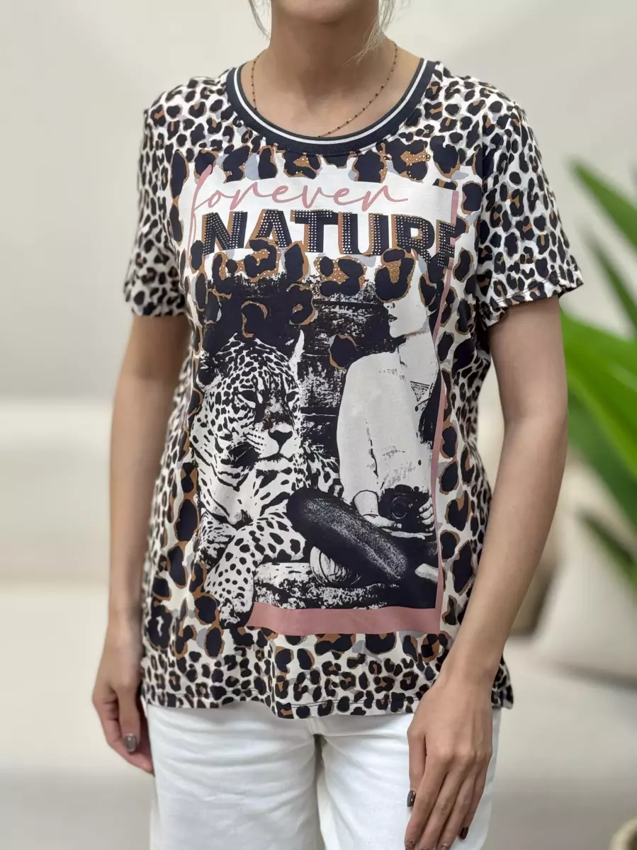 تیشرت ویسکوز طرح پلنگ(نگین دار)
