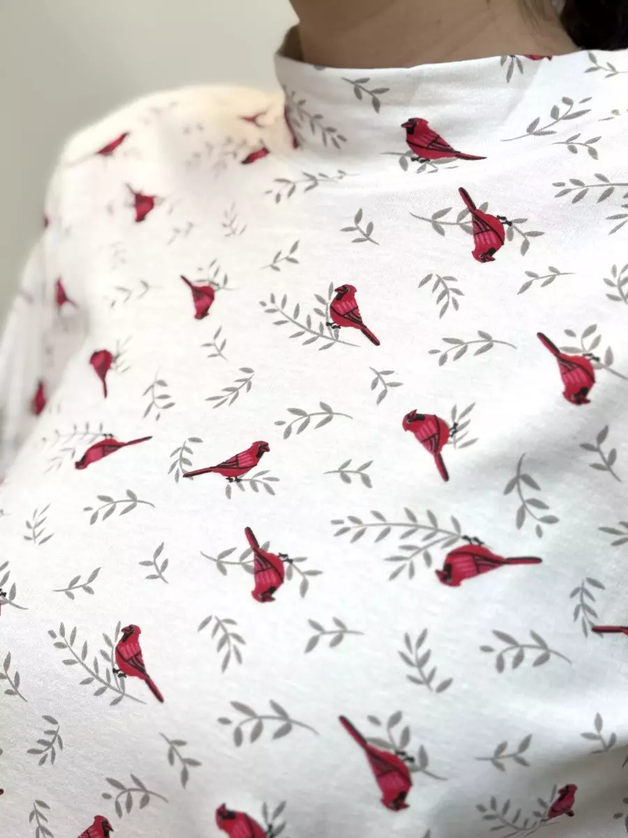 تیشرت آستین بلند کرم(طرح پرنده قرمز)