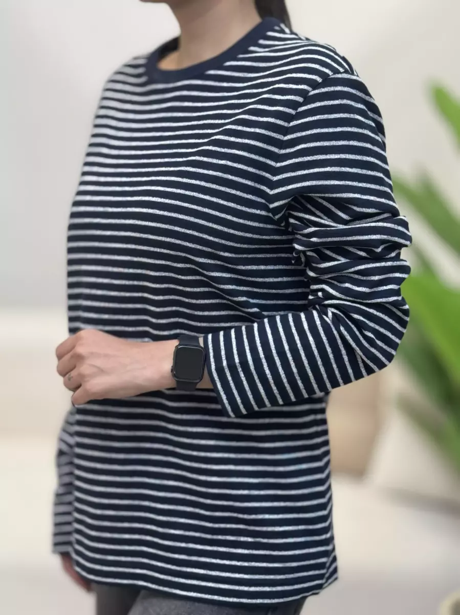 تیشرت آستین بلند راه راه M.S(سفید/سرمه ای)