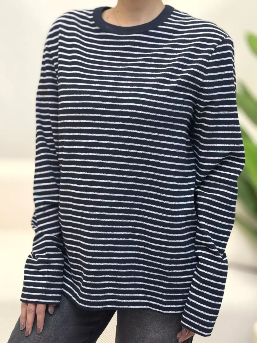 تیشرت آستین بلند راه راه M.S(سفید/سرمه ای)