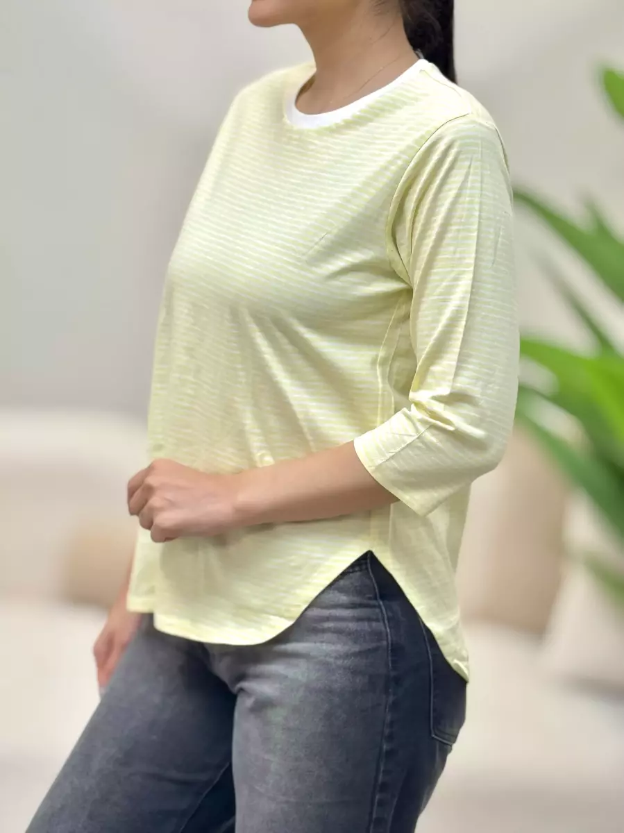 تیشرت آستین سه ربع راه راه (لیمویی/سبز)