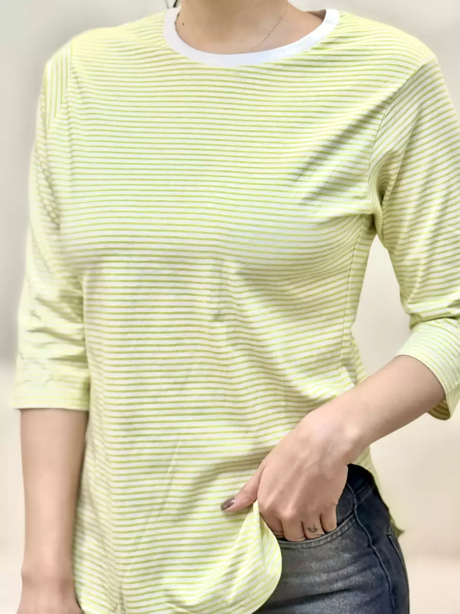 تیشرت آستین سه ربع راه راه (لیمویی/سبز)