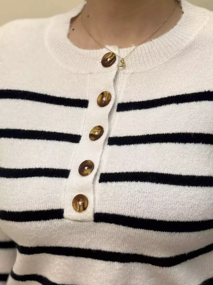 بافت راه راه جلو دکمه(سفید/نسکافه ای)