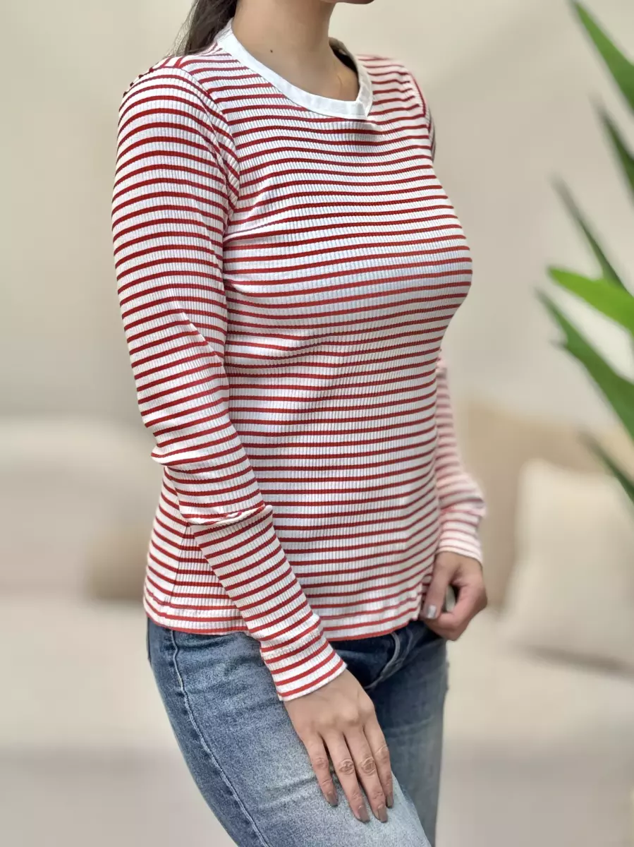 بلوز آستین بلند کبریتی راه راه جدید