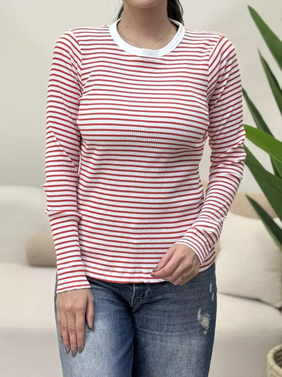 بلوز آستین بلند کبریتی راه راه جدید