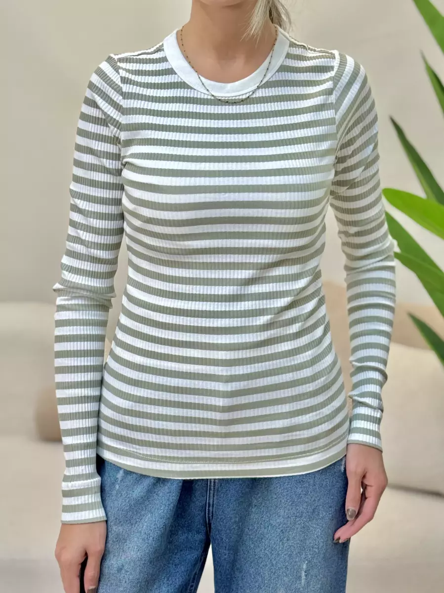 بلوز آستین بلند کبریتی راه راه جدید