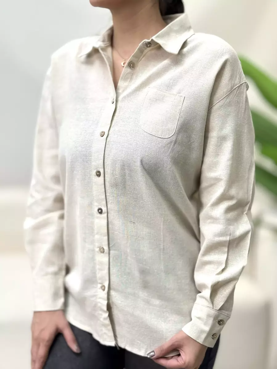 شومیز لینن دکمه چوبی (چند رنگ)