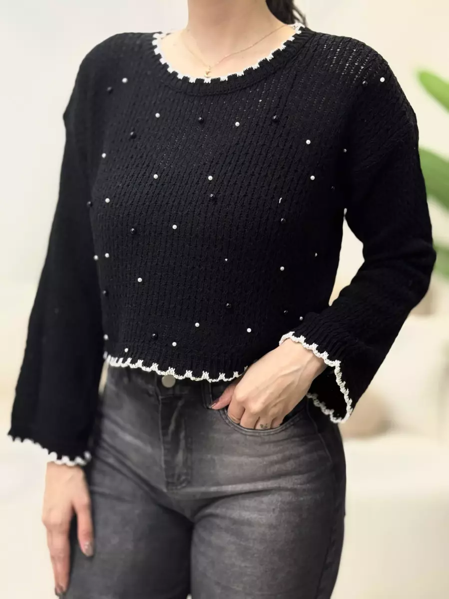 بافت کراپ مرواریدی (سفید/مشکی)