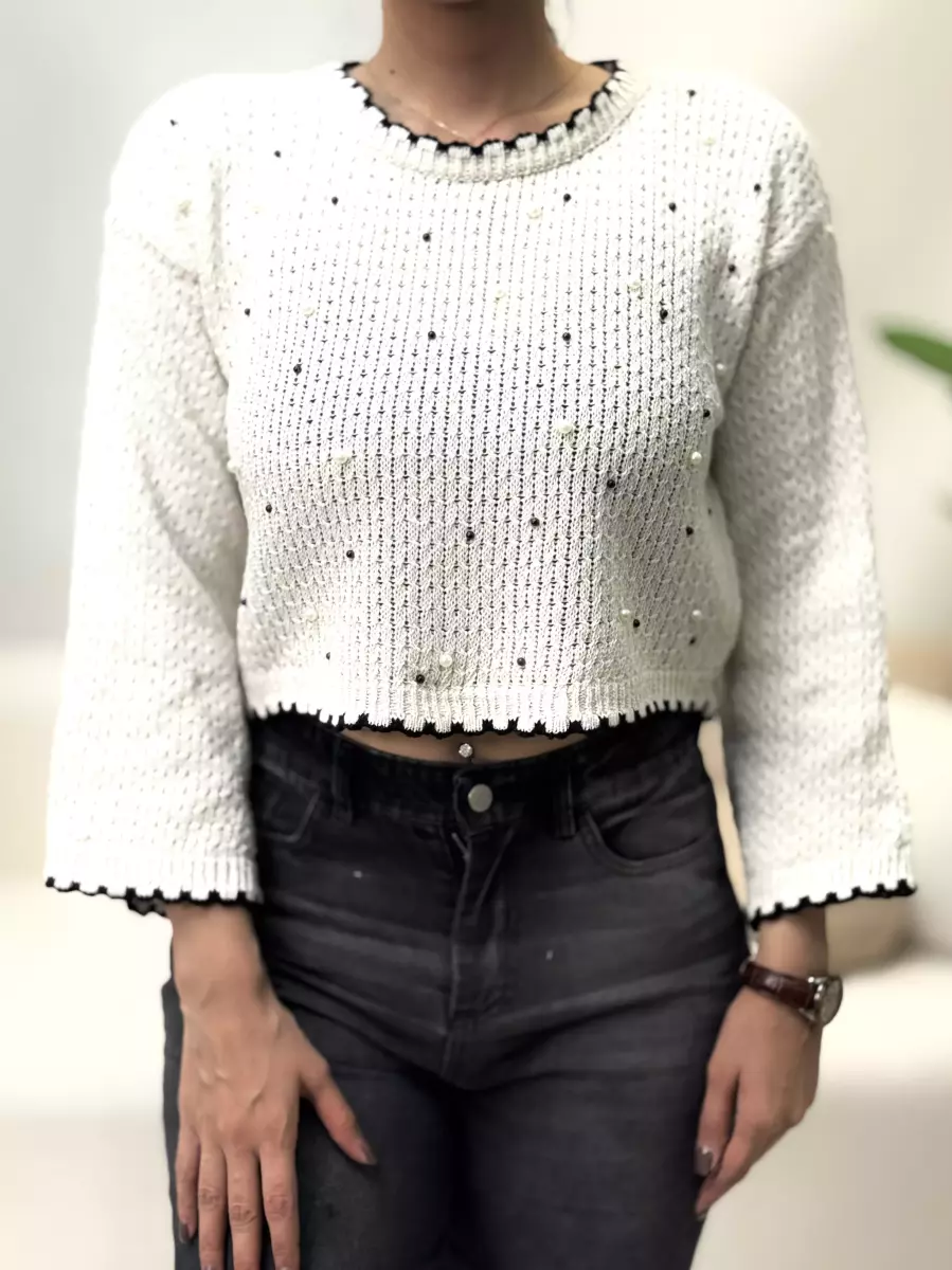 بافت کراپ مرواریدی (سفید/مشکی)