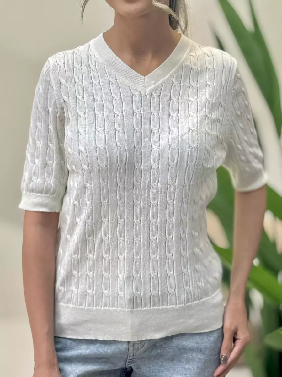 بافت شیری آستین کوتاه یقه هفت