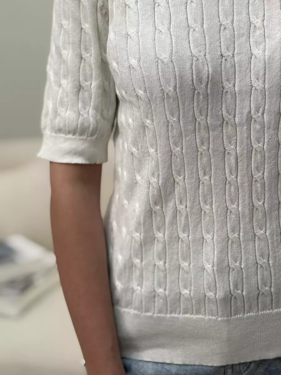 بافت شیری آستین کوتاه یقه هفت