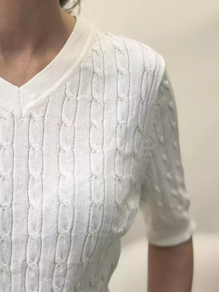 بافت شیری آستین کوتاه یقه هفت