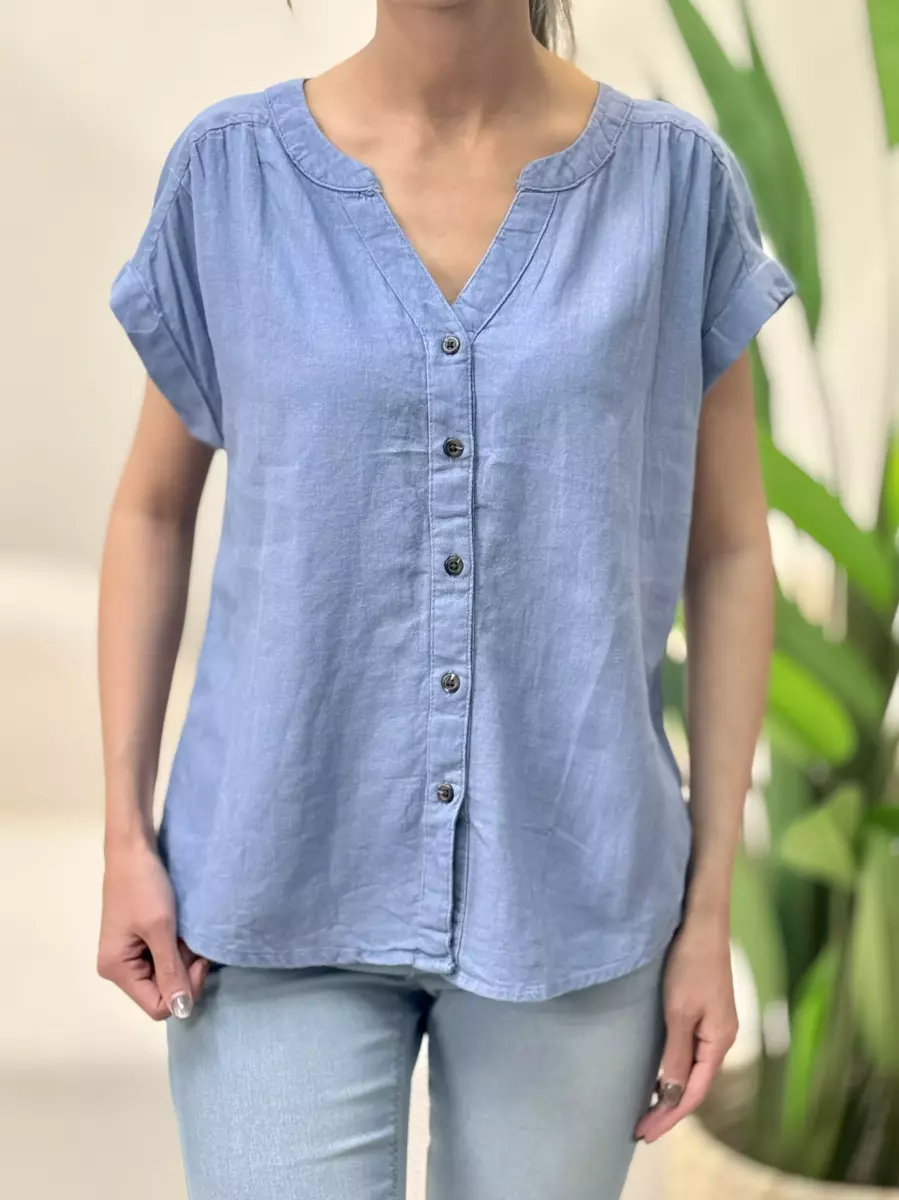 شومیز لینن آبی