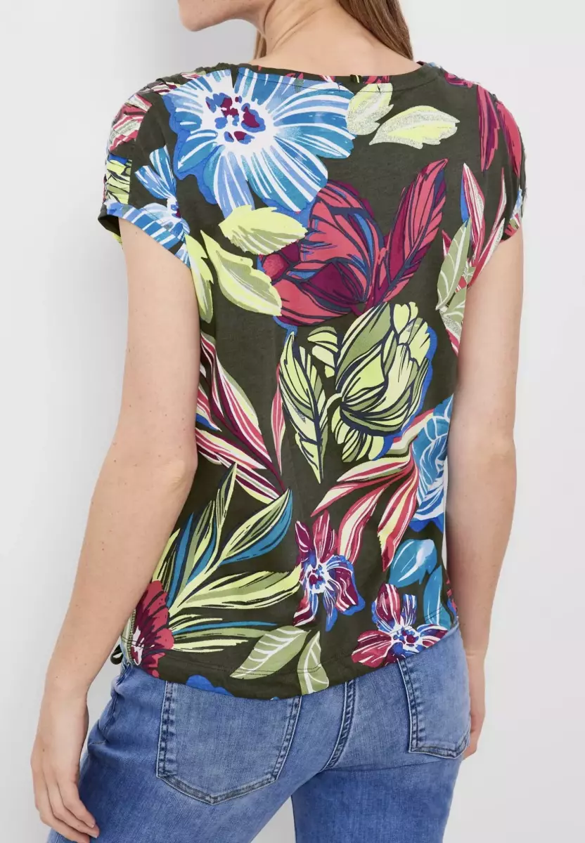 تیشرت گلدار سیسیل (سفید-سبز)