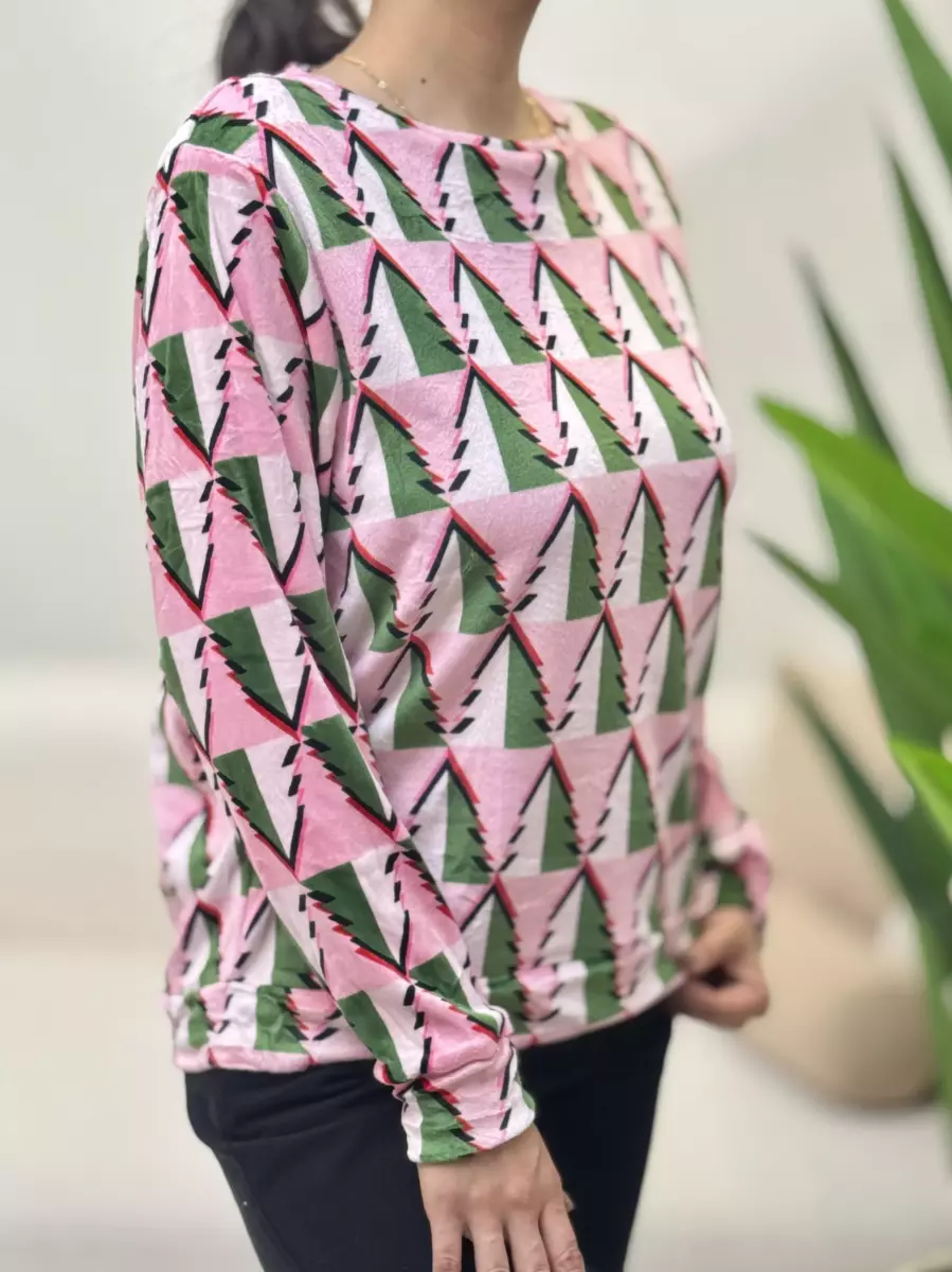 بلوز مخمل صورتی طرح کاج