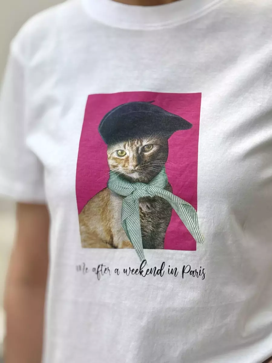 تیشرت سفید طرح گربه