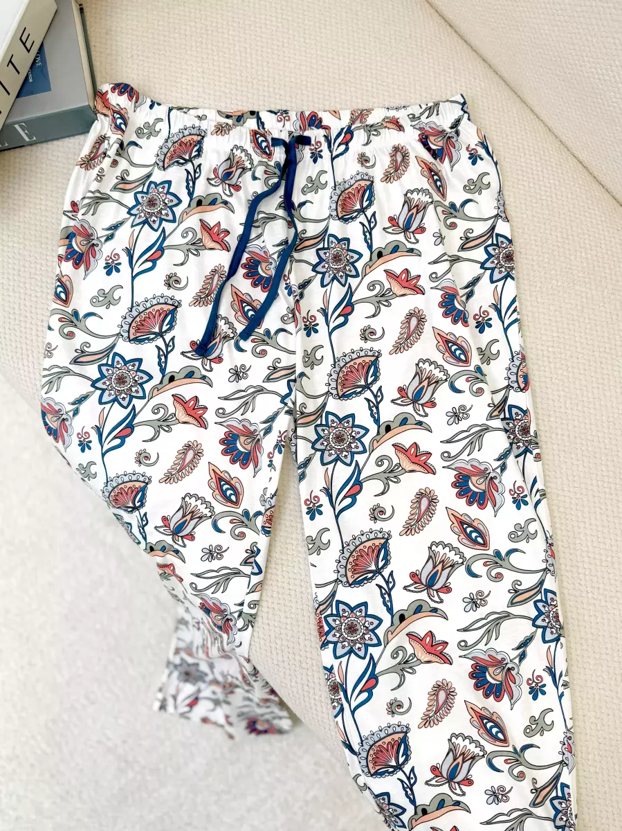 شلوار راحتی سفید گلدار