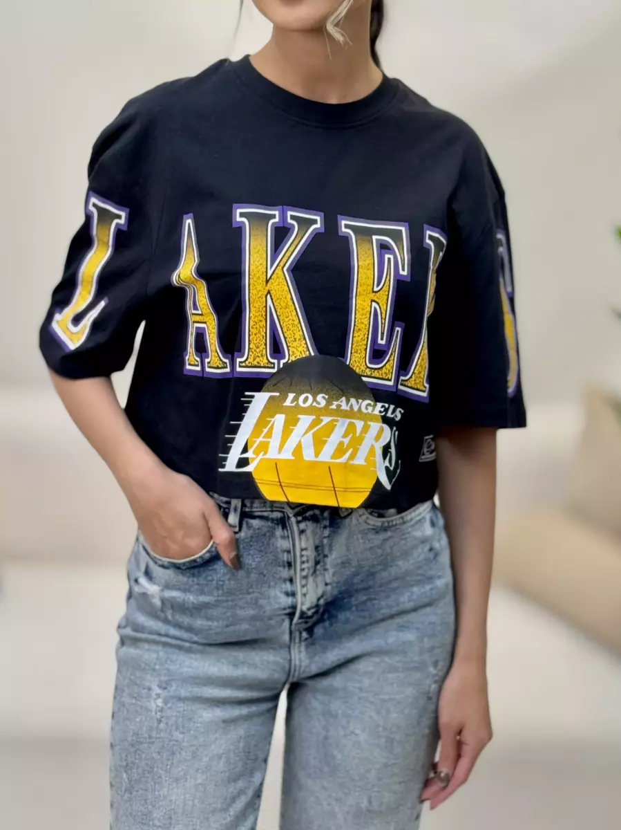 تیشرت کراپ باکسی مشکی(lakers)