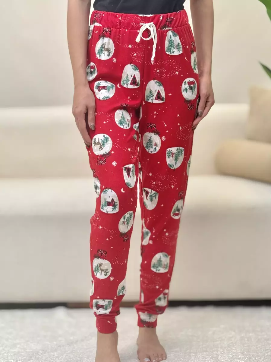 شلوار راحتی موهرطرح کریسمس قرمز