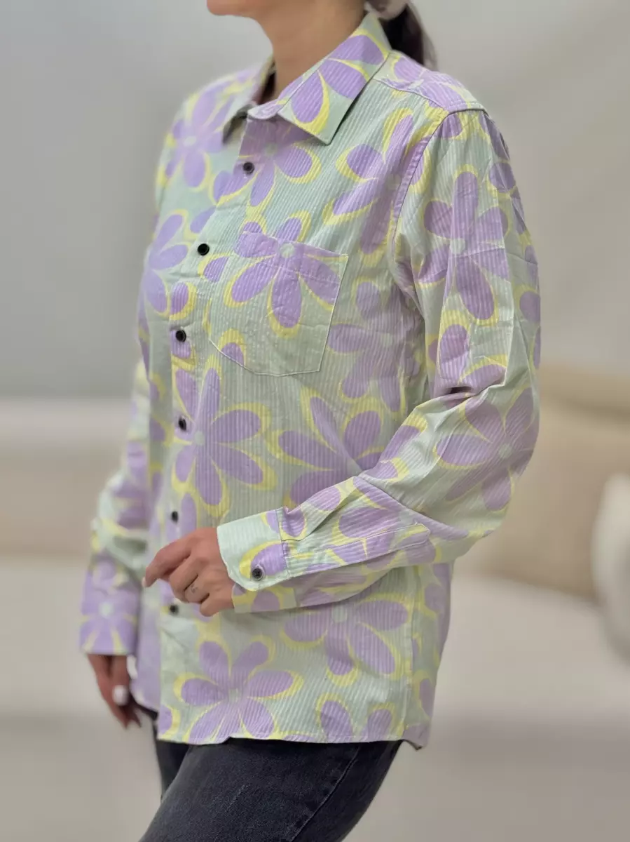 شومیز حراجی گل دار یاسی