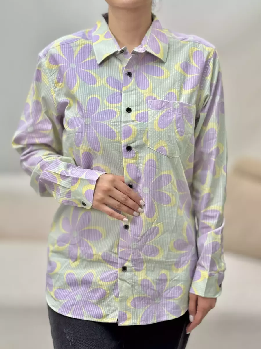 شومیز حراجی گل دار یاسی