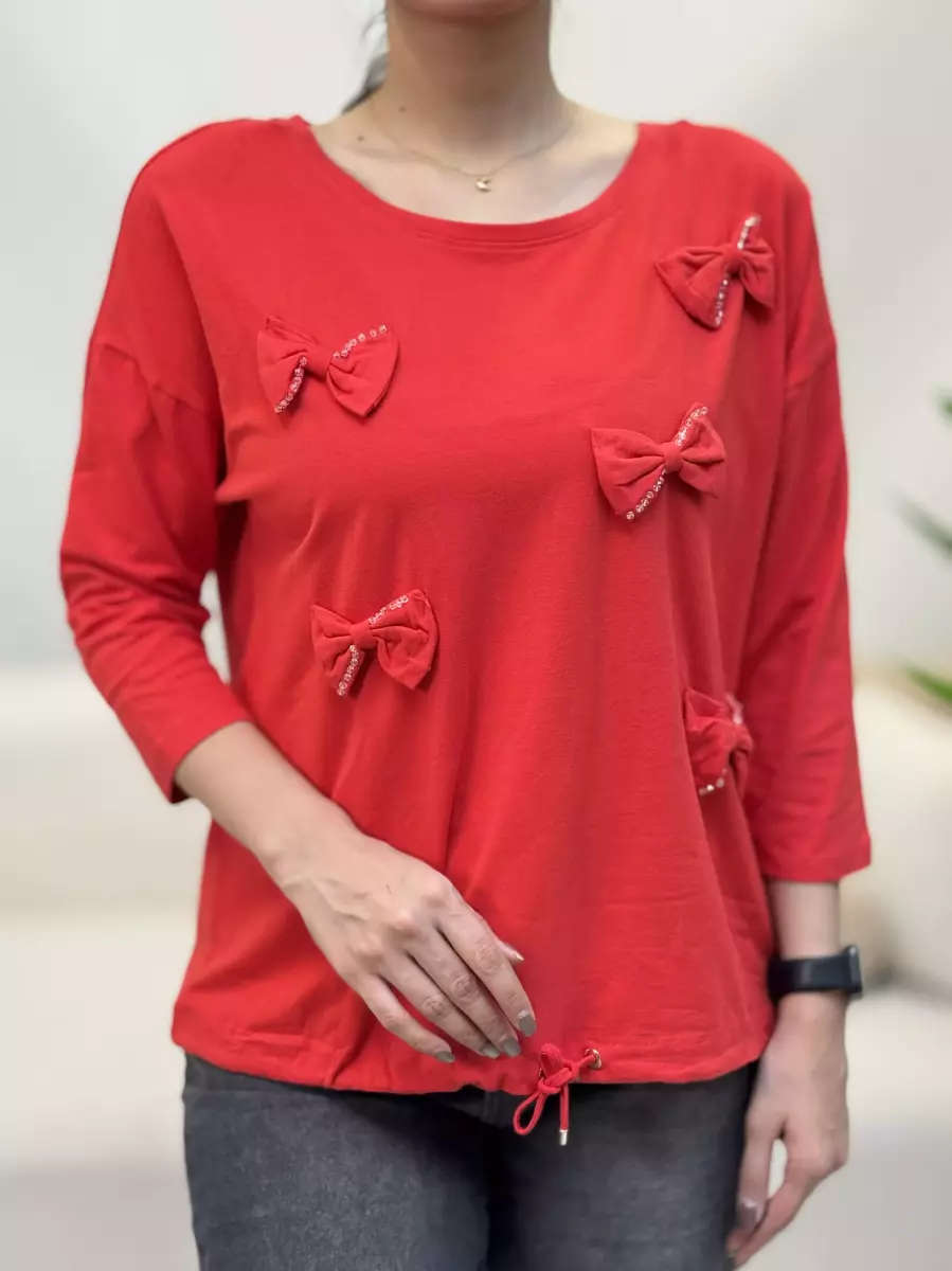 بلوز آستین بلند طرح پاپیون