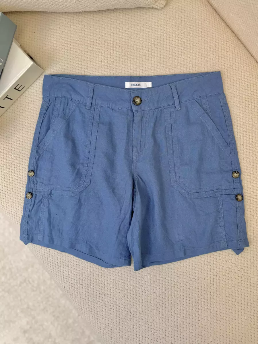 شلوارک لینن  آبی حراجی