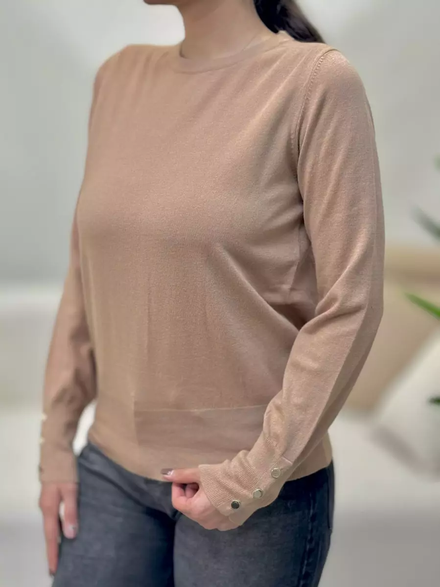 بافت یقه گرد آستین دکمه