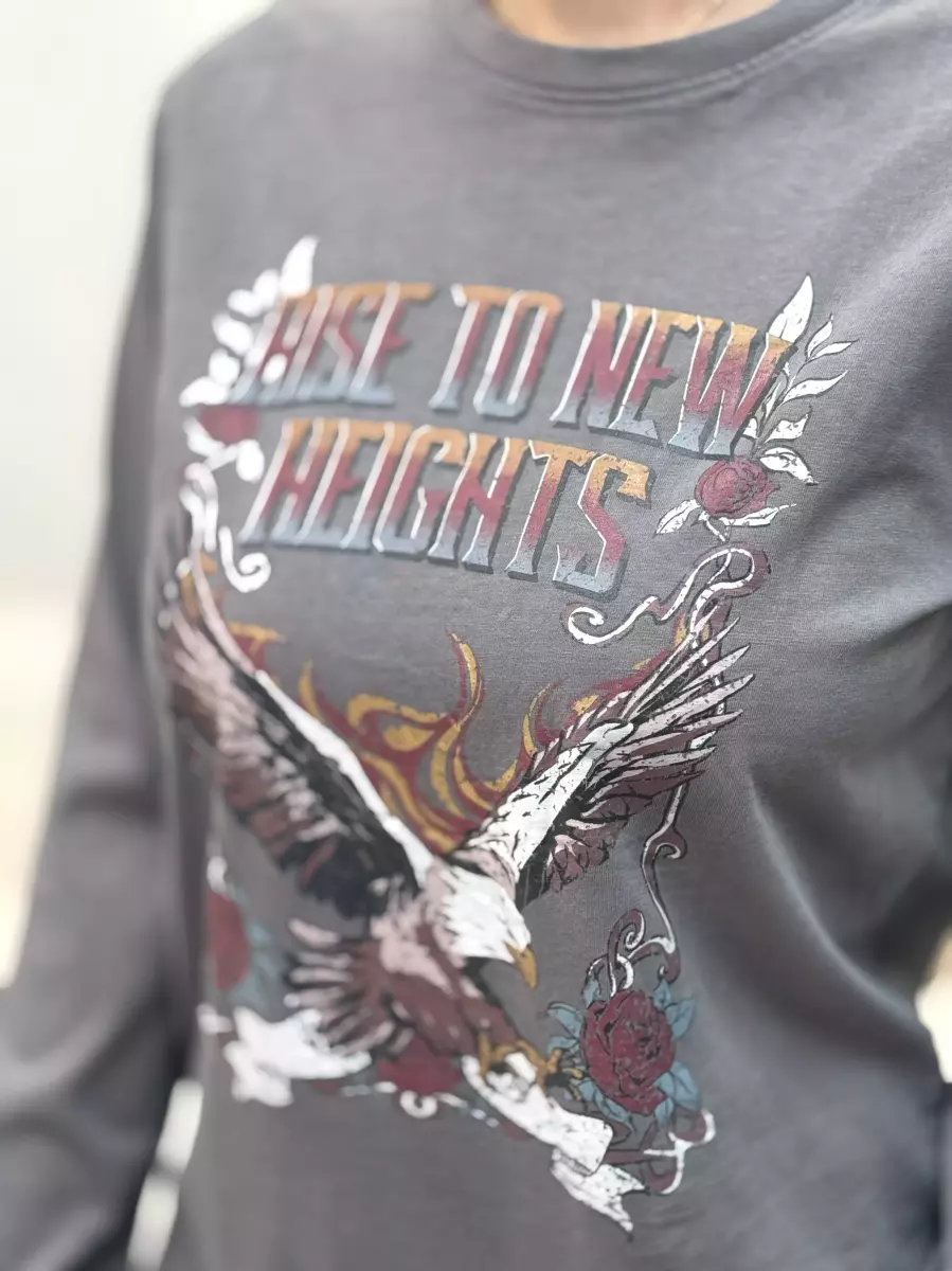 تیشرت آستین بلندچاپ دار طوسی